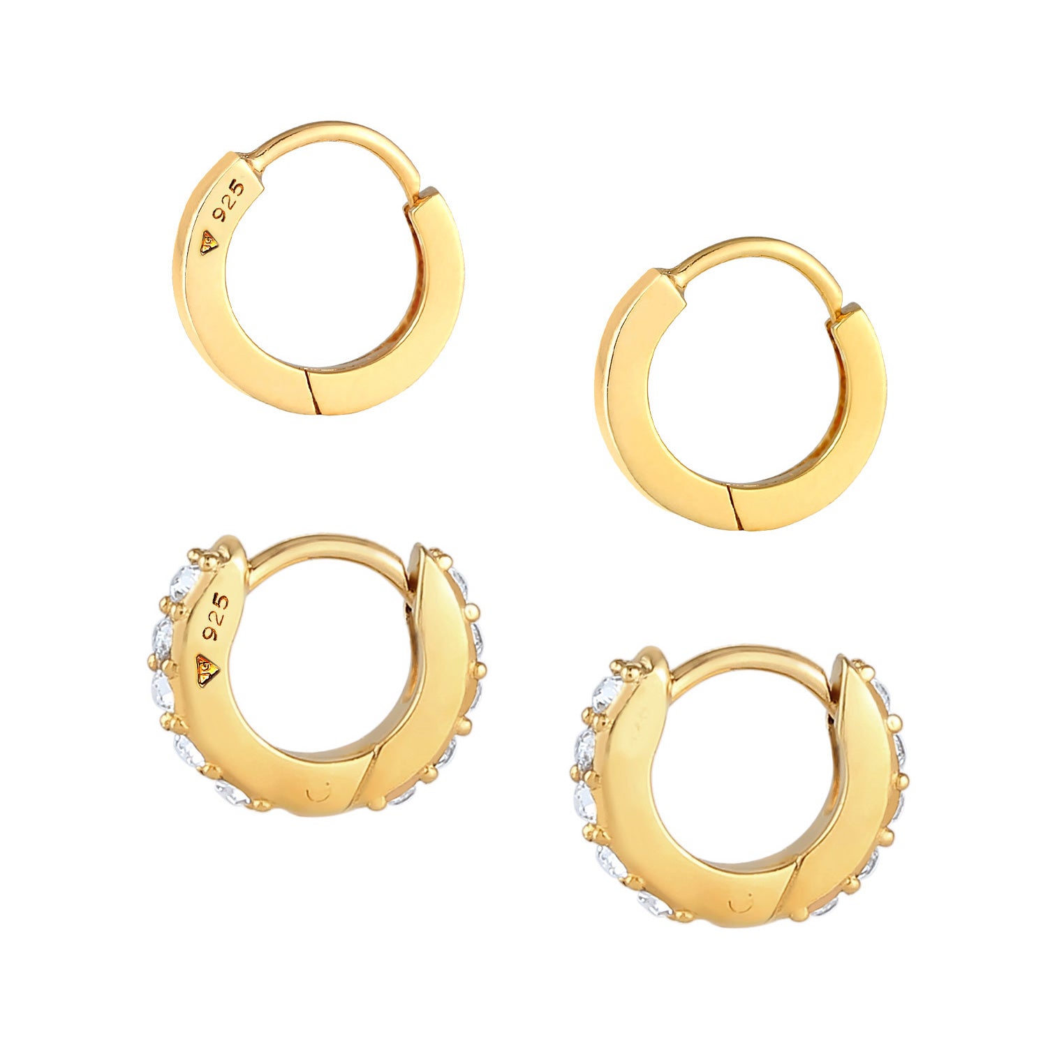 Gold - Elli | Ohrringset | Kristall ( Weiß ) | 925 Sterling Silber vergoldet