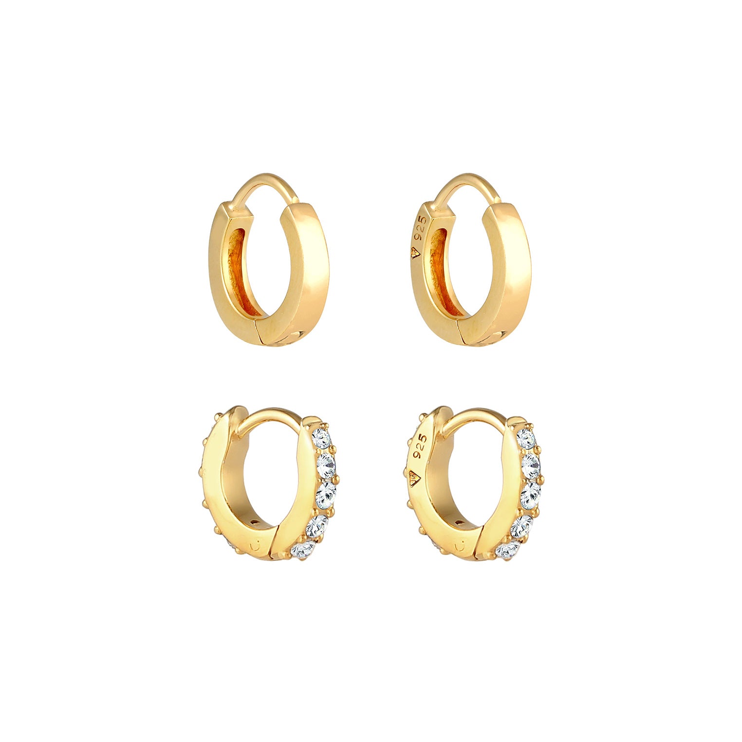 Gold - Elli | Ohrringset | Kristall ( Weiß ) | 925 Sterling Silber vergoldet