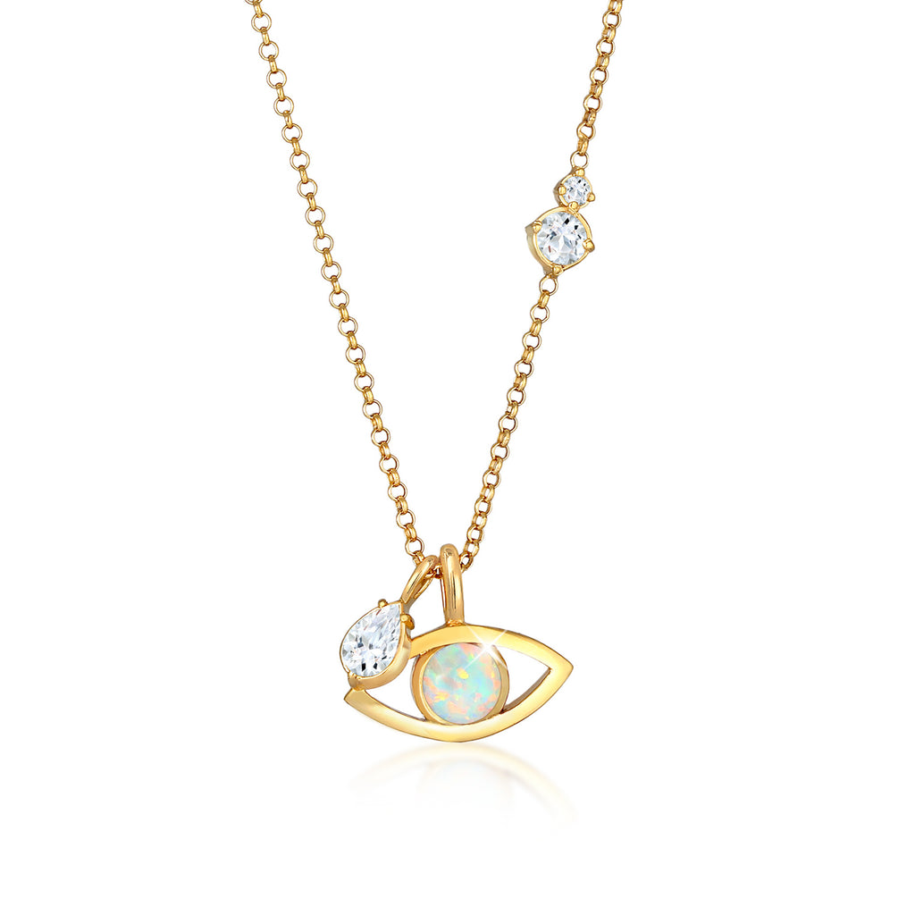 Gold - Elli PREMIUM | Halskette Evil Eye | Opal (Weiß) | 925 Sterling Silber vergoldet