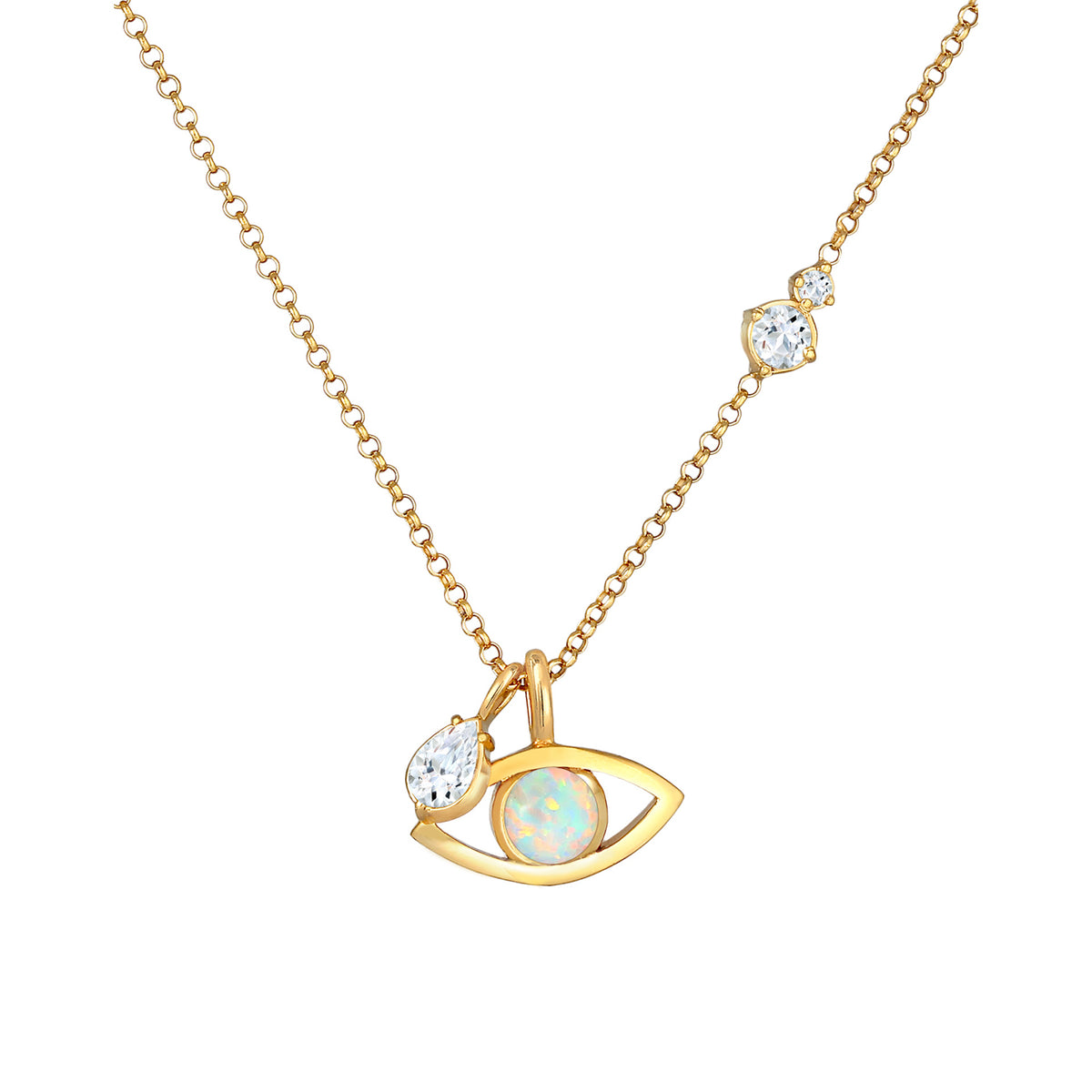 Gold - Elli PREMIUM | Halskette Evil Eye | Opal (Weiß) | 925 Sterling Silber vergoldet