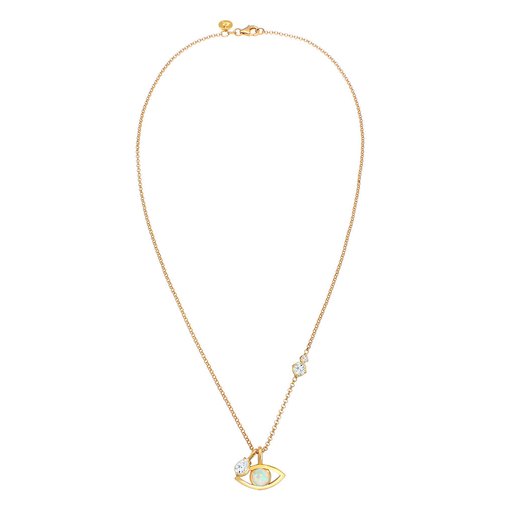 Gold - Elli PREMIUM | Halskette Evil Eye | Opal (Weiß) | 925 Sterling Silber vergoldet