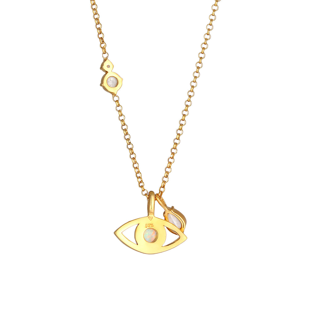 Gold - Elli PREMIUM | Halskette Evil Eye | Opal (Weiß) | 925 Sterling Silber vergoldet