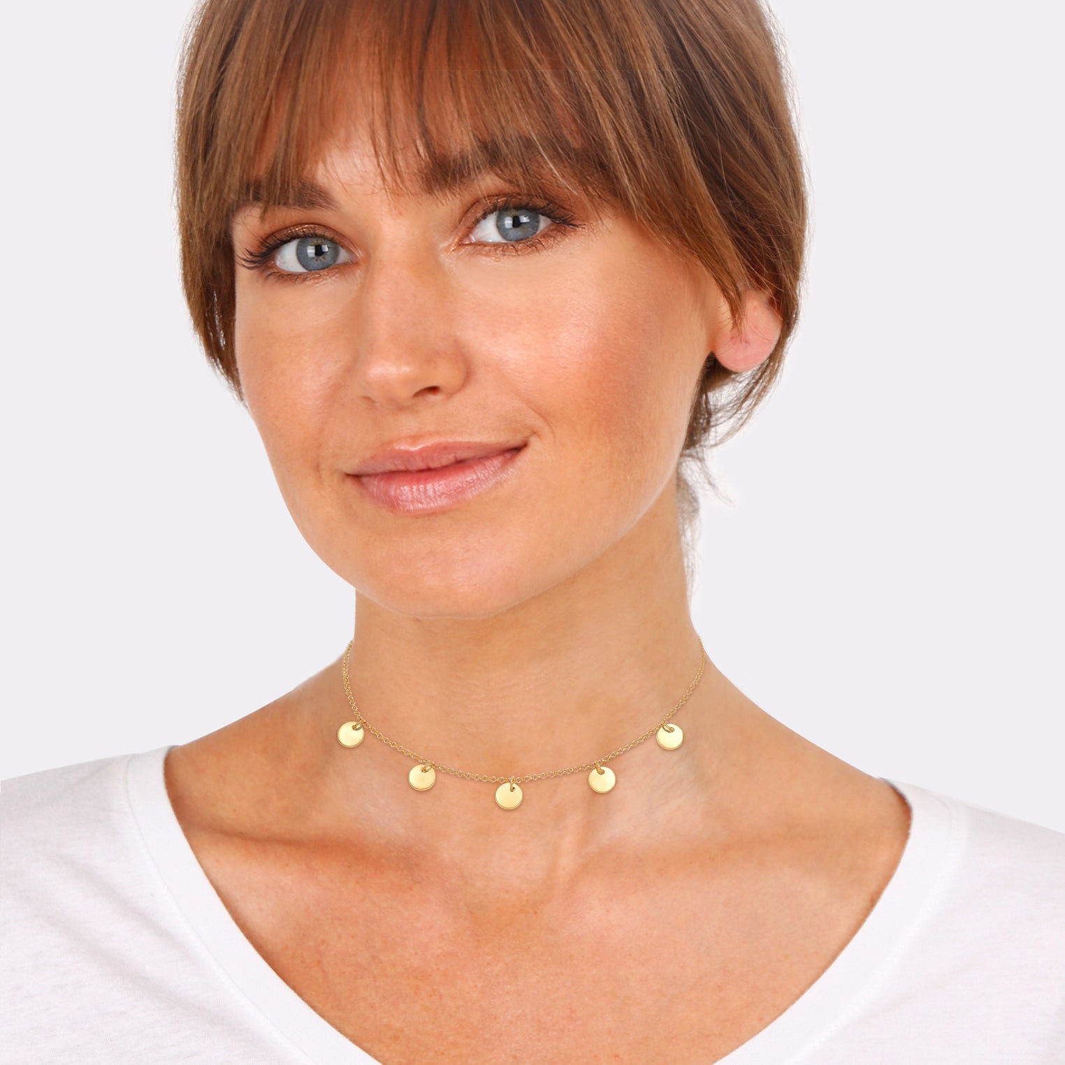 Gold - Elli | Choker Plättchen Anhänger | 925 Sterling Silber vergoldet