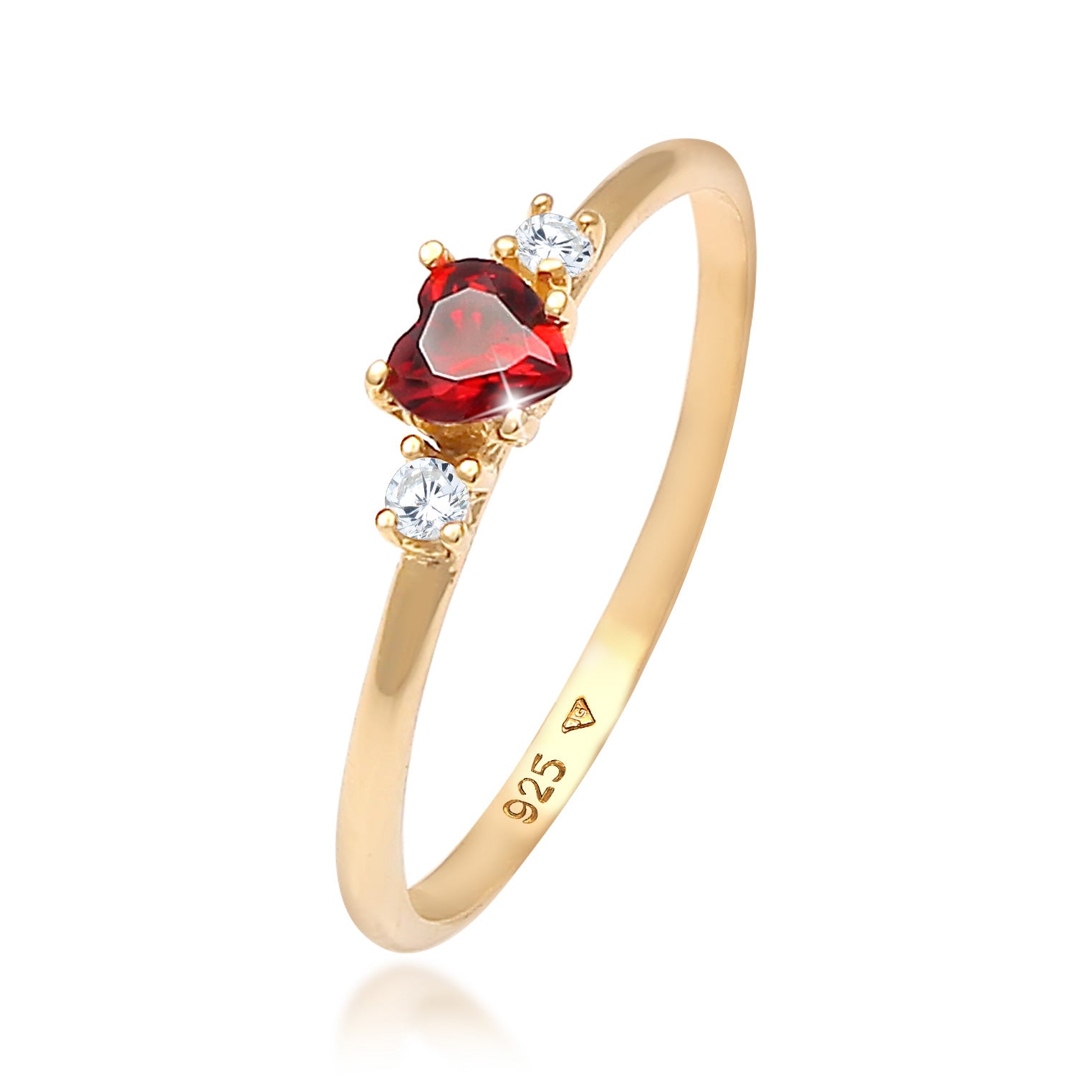 Gold - Elli | Ring Herz | Zirkonia ( Rot ) | 925 Sterling Silber vergoldet