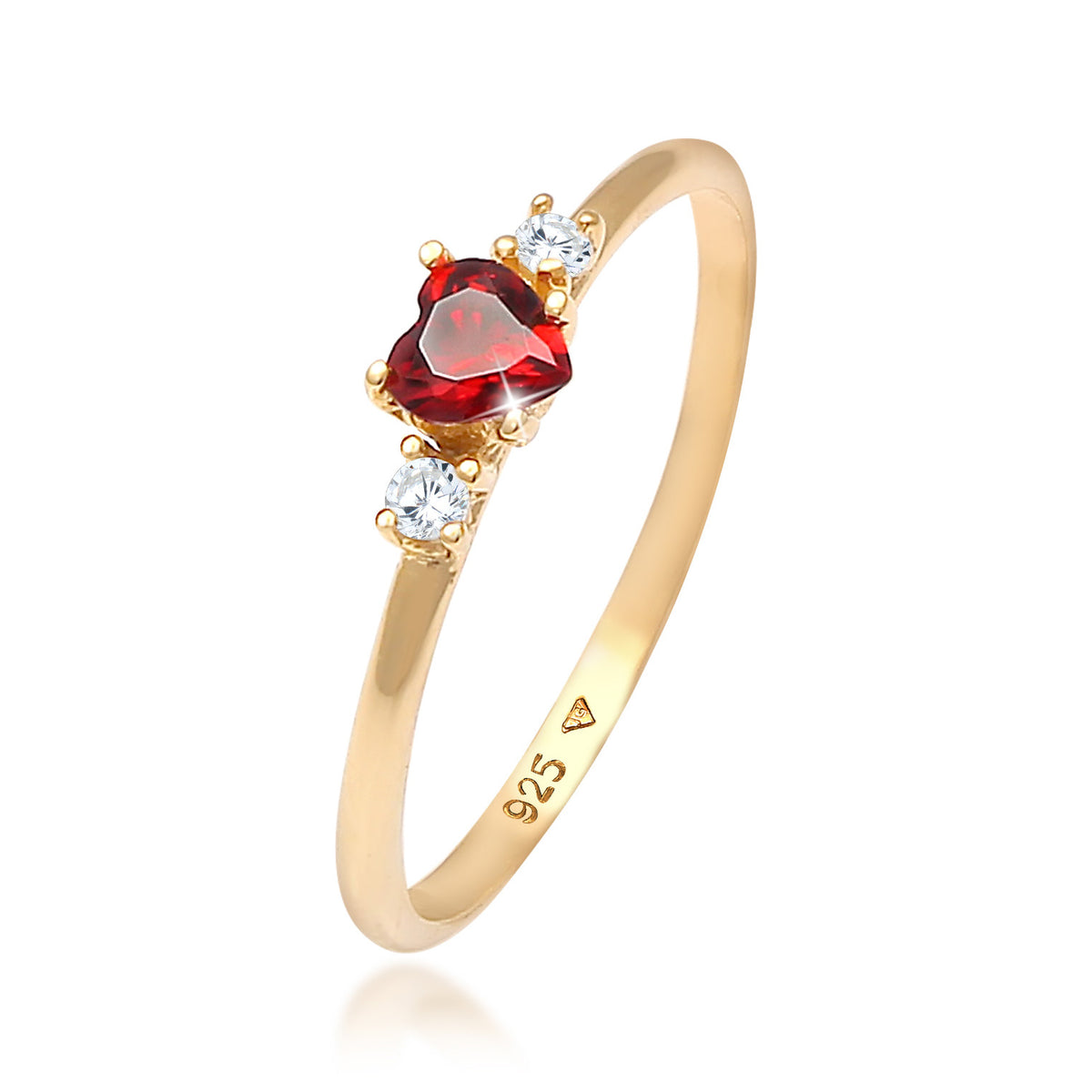 Gold - Elli | Ring Herz | Zirkonia ( Rot ) | 925 Sterling Silber vergoldet