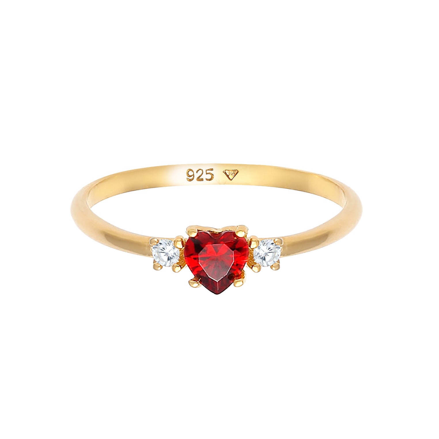 Gold - Elli | Ring Herz | Zirkonia ( Rot ) | 925 Sterling Silber vergoldet