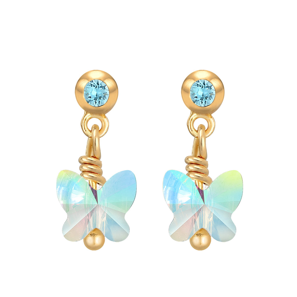 Blau - Elli | Ohrring Schmetterling | Kristall ( Weiß ) | 925 Sterling Silber vergoldet