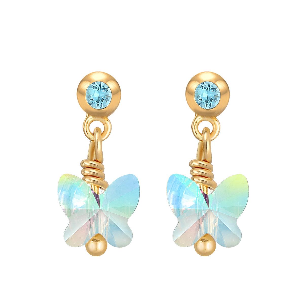 Blau - Elli | Ohrring Schmetterling | Kristall ( Weiß ) | 925 Sterling Silber vergoldet