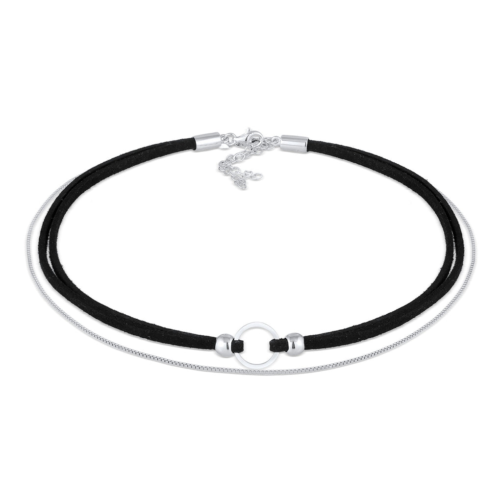 Silber - Elli | Choker Kreis | Kunstleder | 925er Sterling Silber