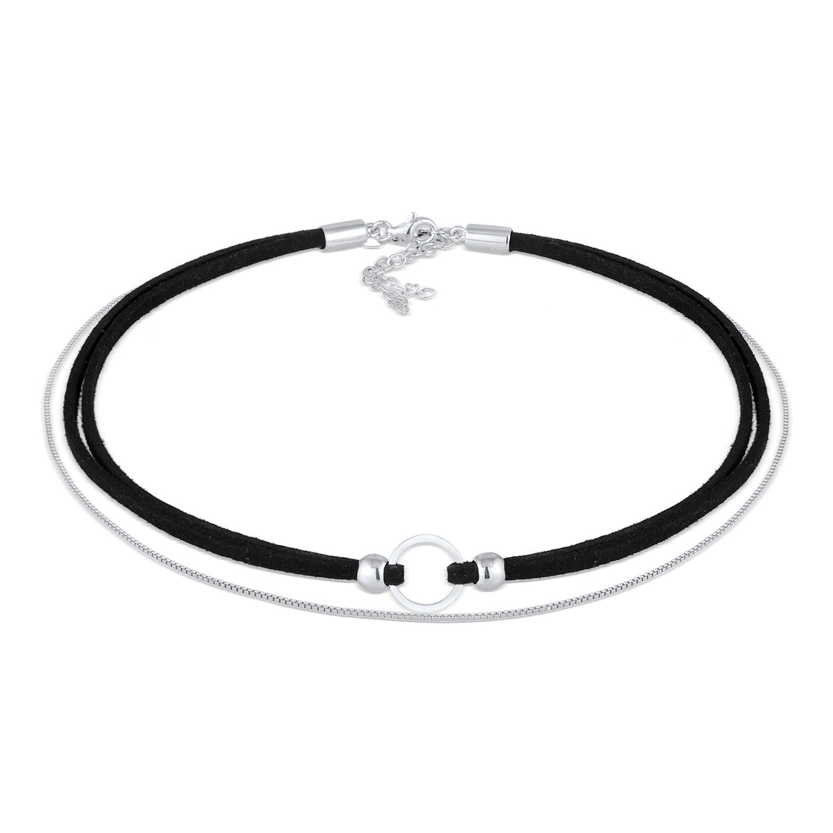 Silber - Elli | Choker Kreis | Kunstleder | 925er Sterling Silber