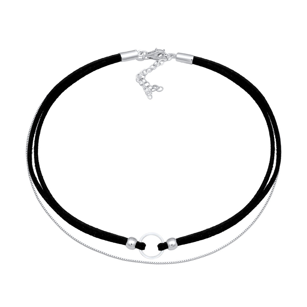 Silber - Elli | Choker Kreis | Kunstleder | 925er Sterling Silber