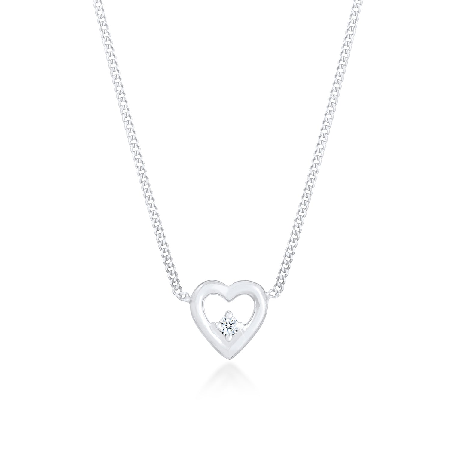 Silber - Elli DIAMONDS | Halskette Herz | Diamant ( Weiß, 0,03 ct ) | 925er Sterling Silber