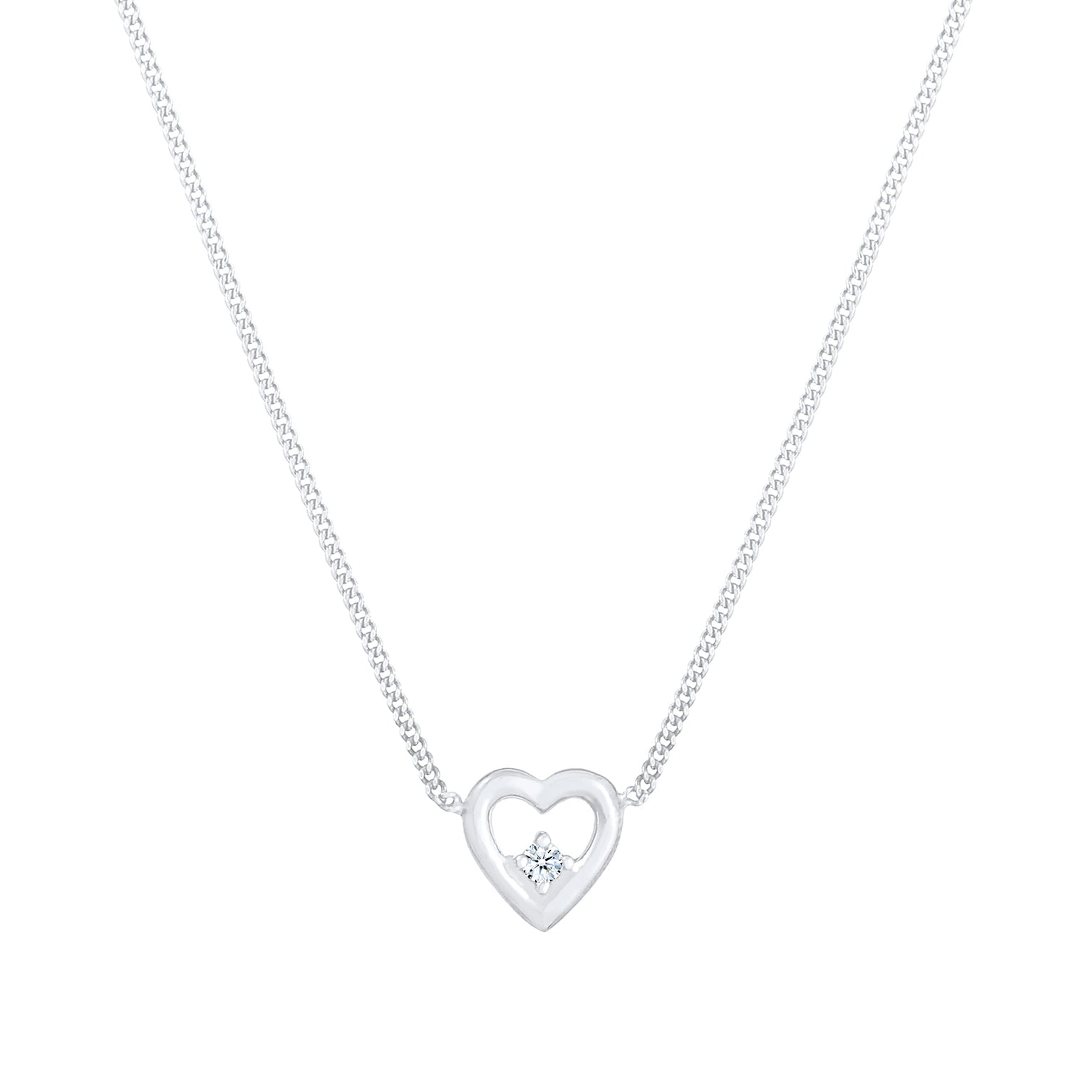 Silber - Elli DIAMONDS | Halskette Herz Basic| Diamant (Weiß, 0,03 ct) | 925er Sterling Silber