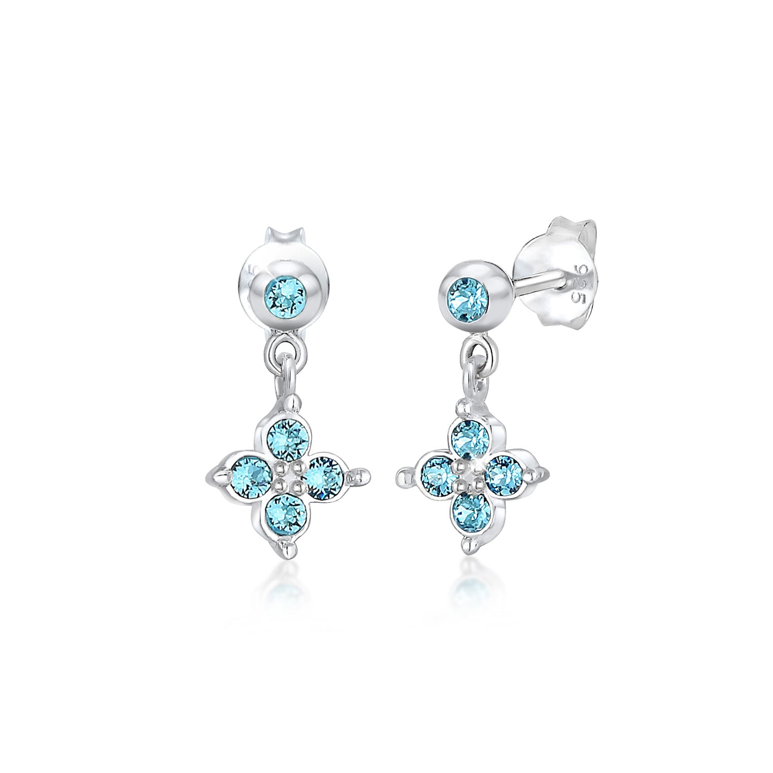 Blau - Elli | Ohrring Blume | Kristall ( Hellblau ) | 925er Sterling Silber