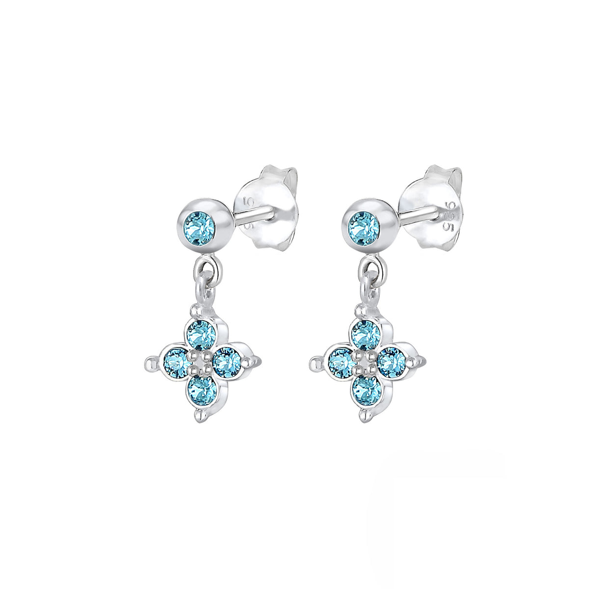 Blau - Elli | Ohrring Blume | Kristall ( Hellblau ) | 925er Sterling Silber