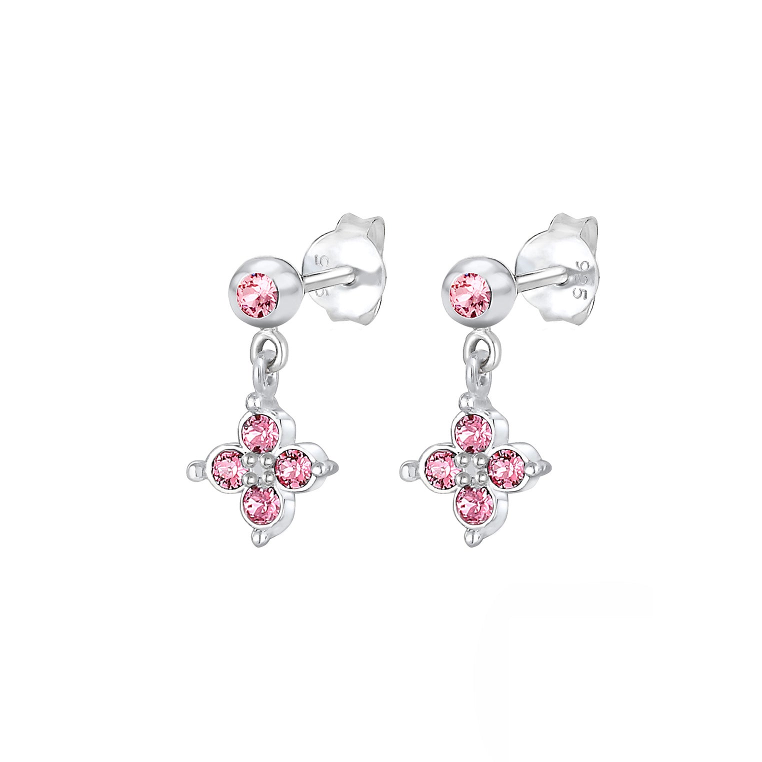 Rosa - Elli | Ohrring Blume | Kristall ( Rosa ) | 925er Sterling Silber