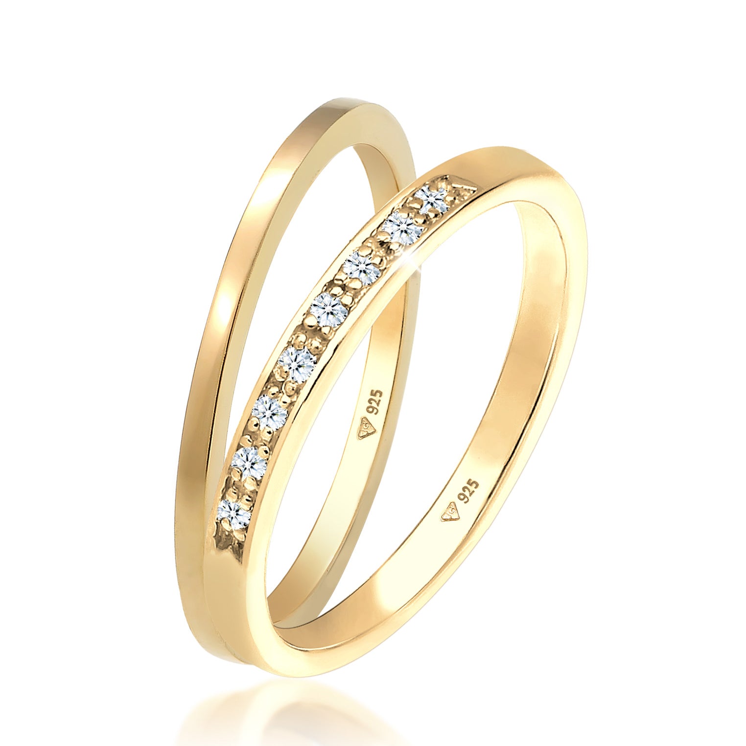 Gold - Elli DIAMONDS | Bandring | Diamant ( Weiß, 0,04 ct ) | 925 Sterling Silber vergoldet