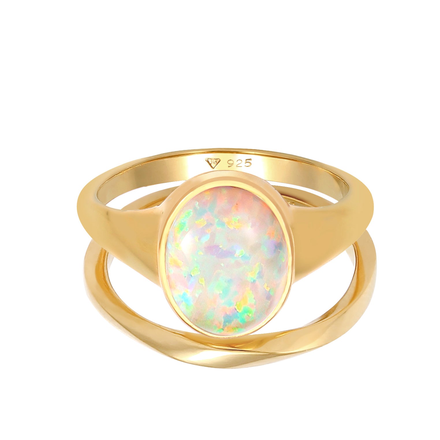 Gold - Elli | Ringset | Opal ( Weiß ) | 925 Sterling Silber vergoldet