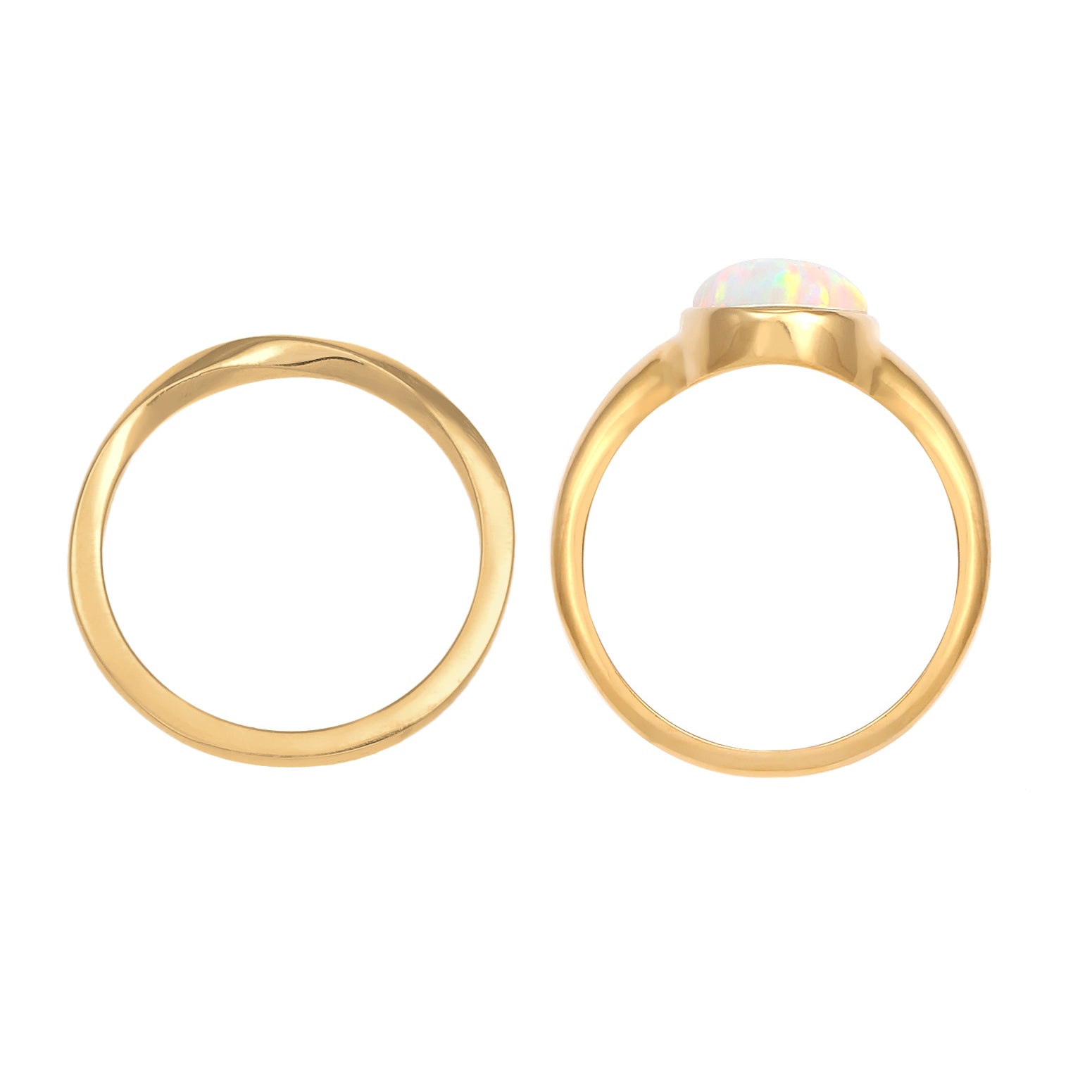 Gold - Elli | Ringset | Opal ( Weiß ) | 925 Sterling Silber vergoldet