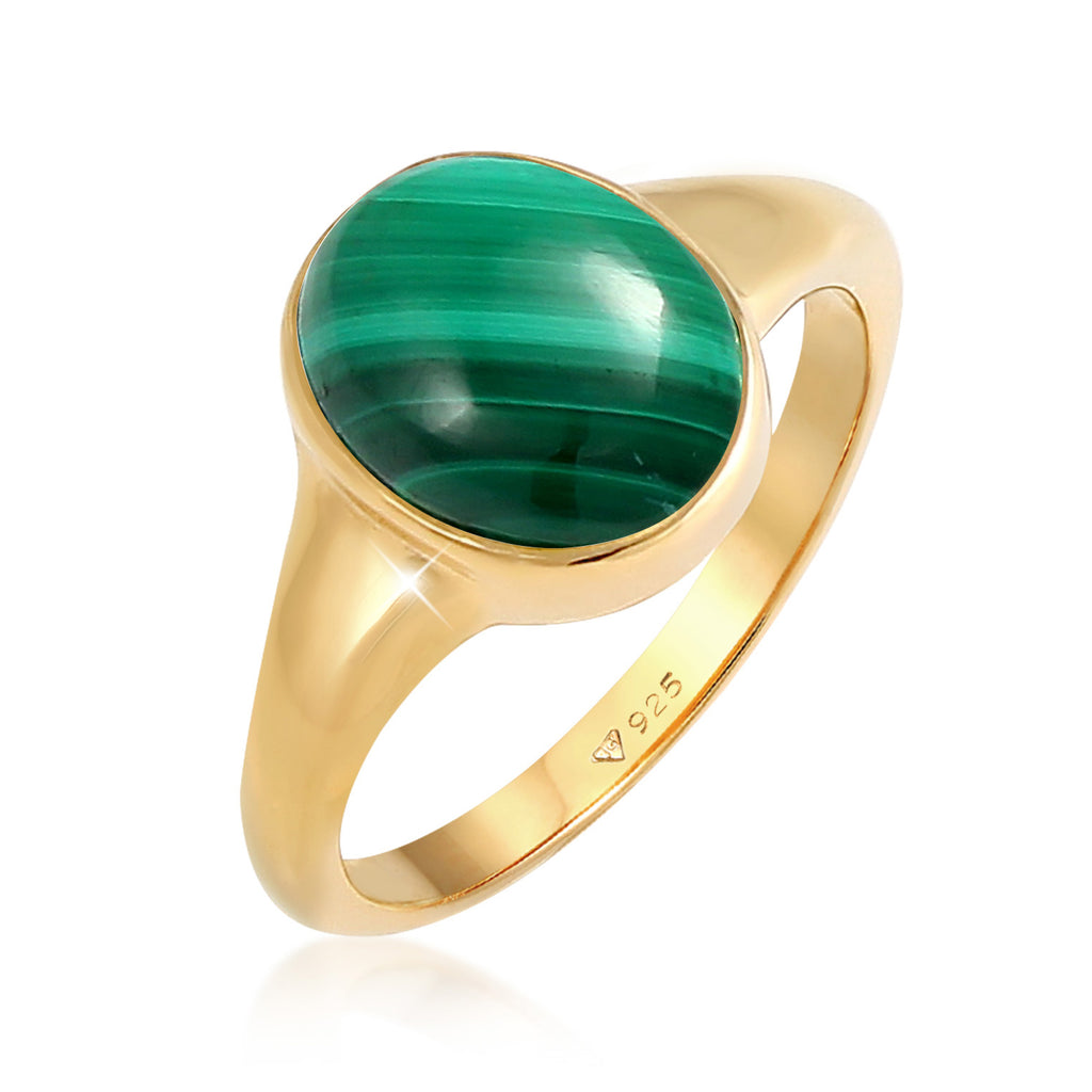 Gold - Elli PREMIUM | Siegelring | Malachit ( Grün ) | 925 Sterling Silber vergoldet