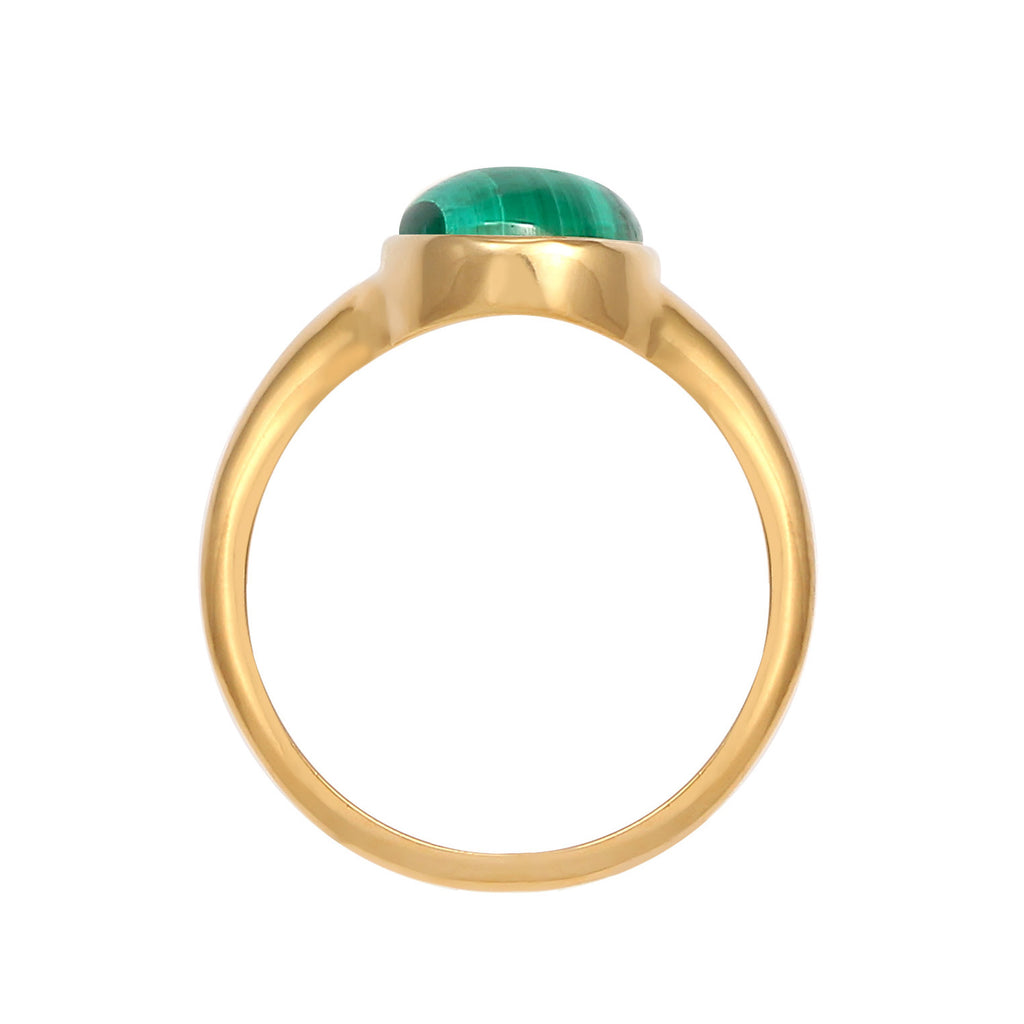 Gold - Elli PREMIUM | Siegelring | Malachit ( Grün ) | 925 Sterling Silber vergoldet