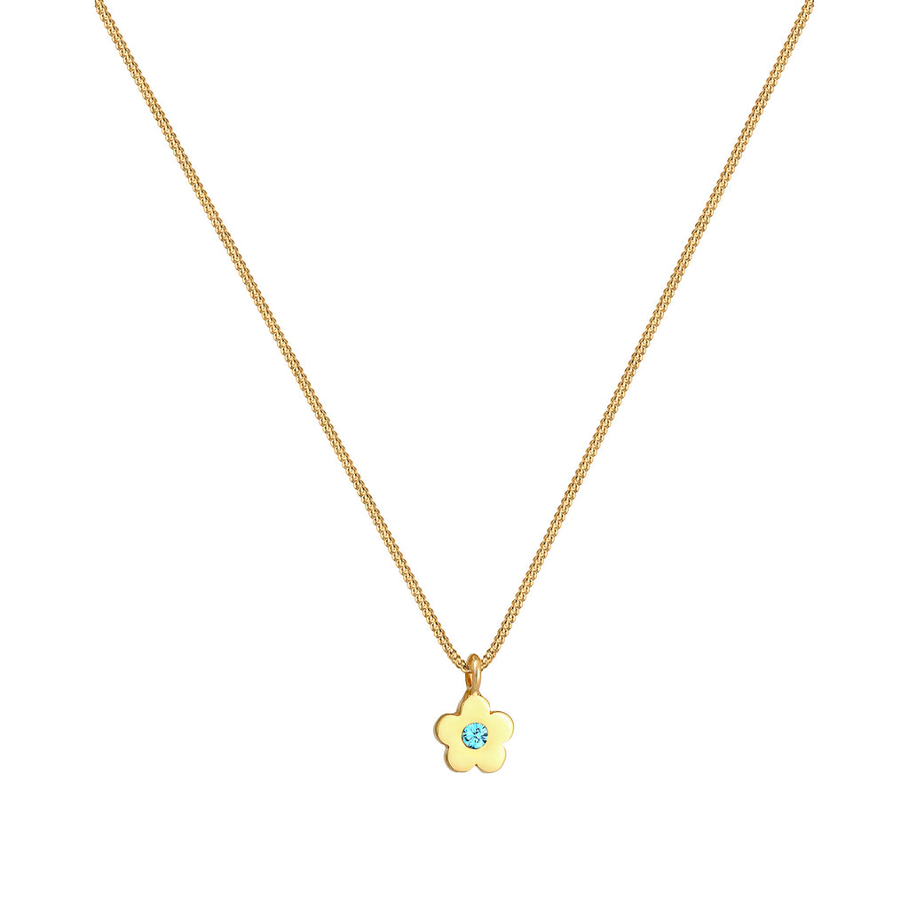 Gold - Elli | Halskette Blume | Mit Kristallen von Swarovski® (Hellblau) | 925 Sterling Silber vergoldet