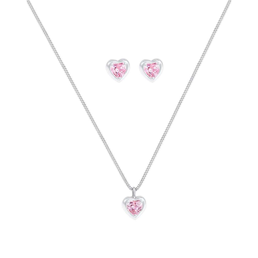 Silber - Elli | SchmuckSet Herz | Zirkonia (Rosa) | 925er Sterling Silber