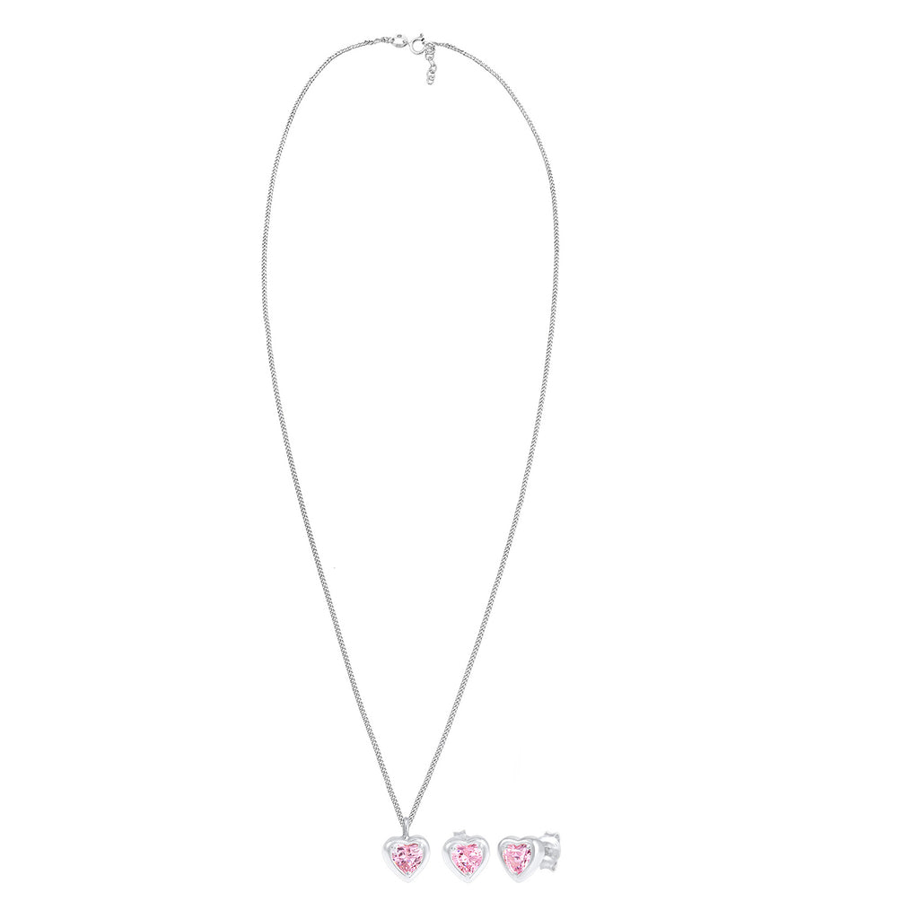 Silber - Elli | SchmuckSet Herz | Zirkonia (Rosa) | 925er Sterling Silber