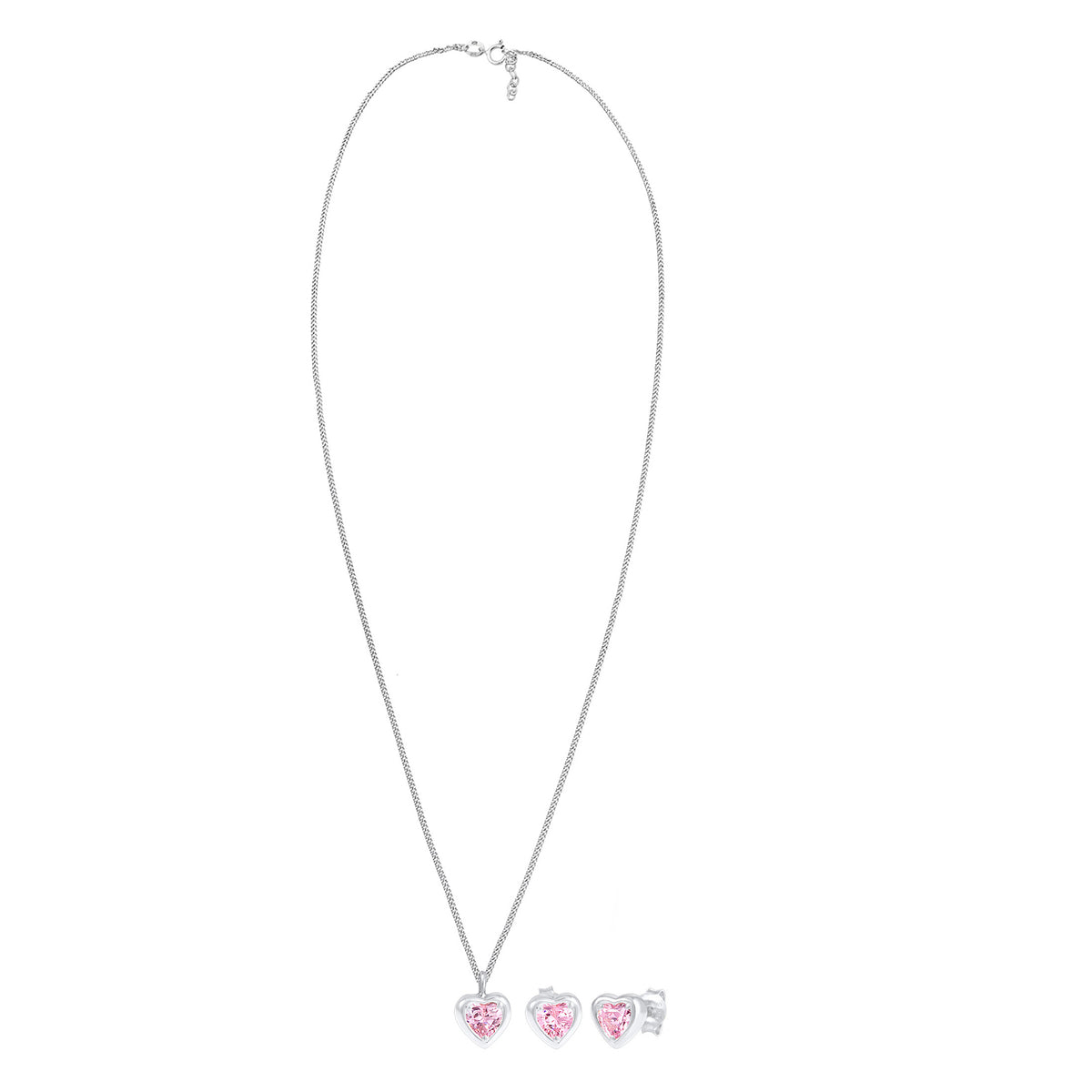 Silber - Elli | SchmuckSet Herz | Zirkonia (Rosa) | 925er Sterling Silber