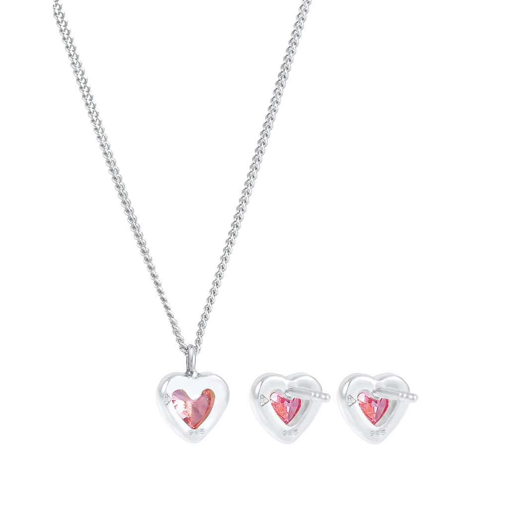 Silber - Elli | SchmuckSet Herz | Zirkonia (Rosa) | 925er Sterling Silber