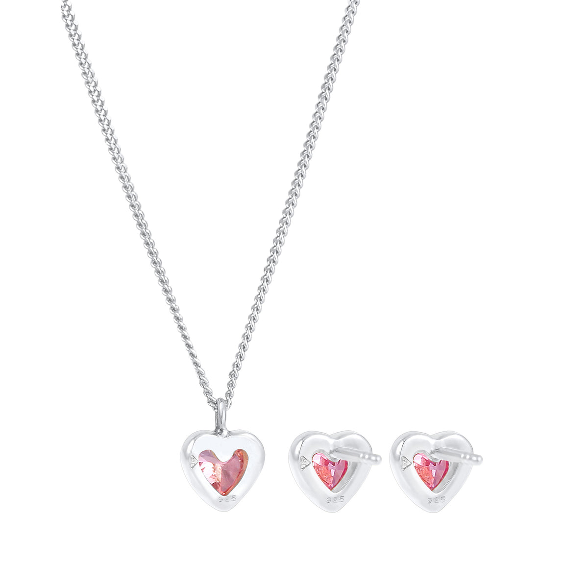 Silber - Elli | SchmuckSet Herz | Zirkonia (Rosa) | 925er Sterling Silber