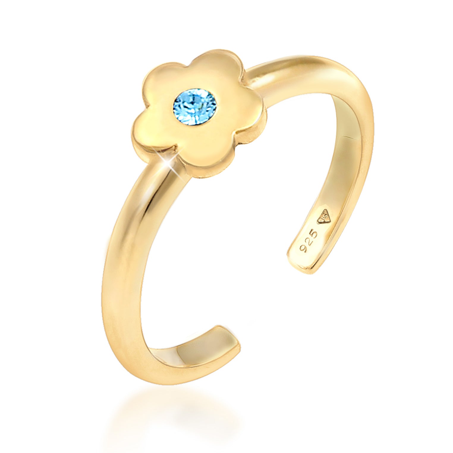 Gold - Elli | Ring Blume | Kristall ( Hellblau ) | 925 Sterling Silber vergoldet