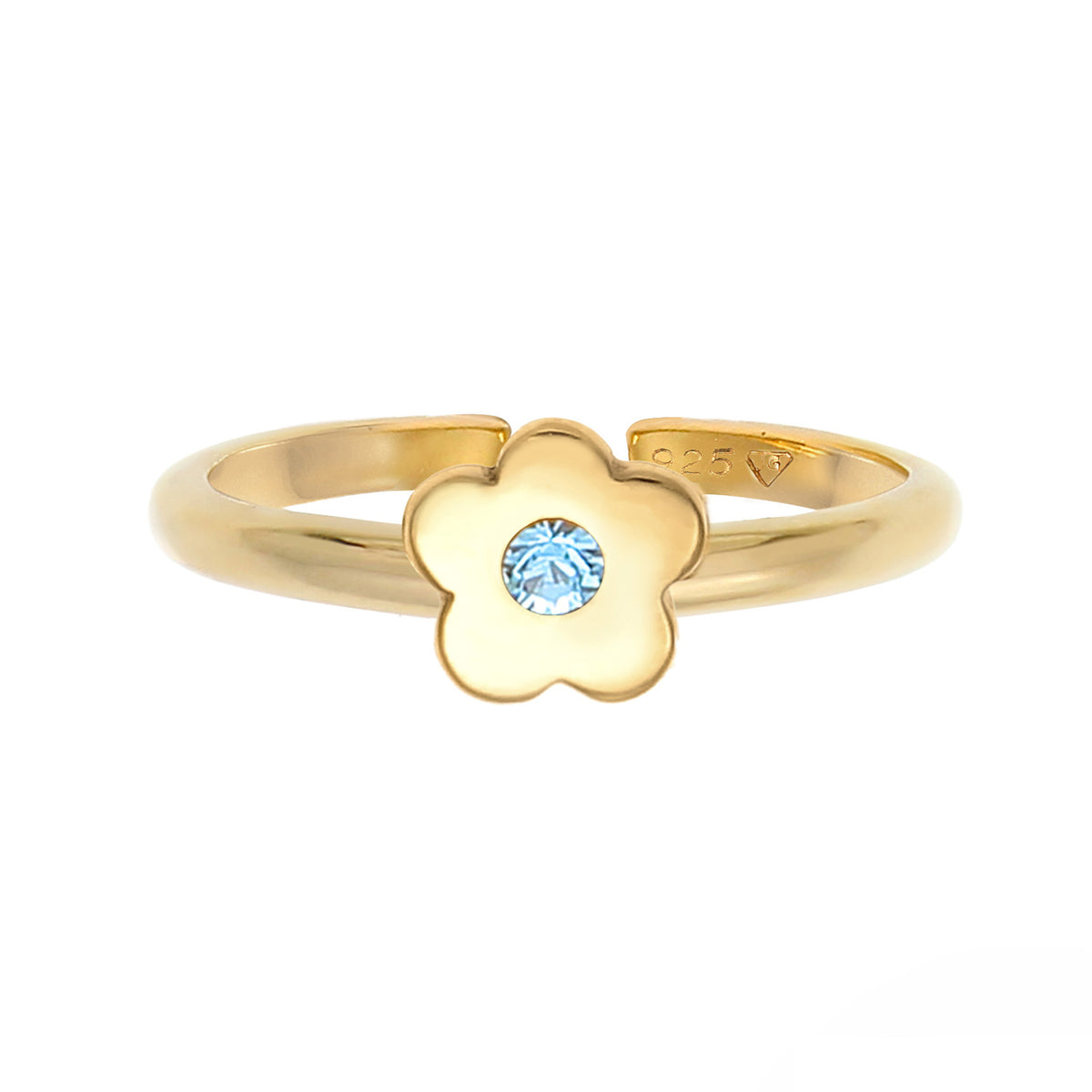 Gold - Elli | Ring Blume | Kristall ( Hellblau ) | 925 Sterling Silber vergoldet
