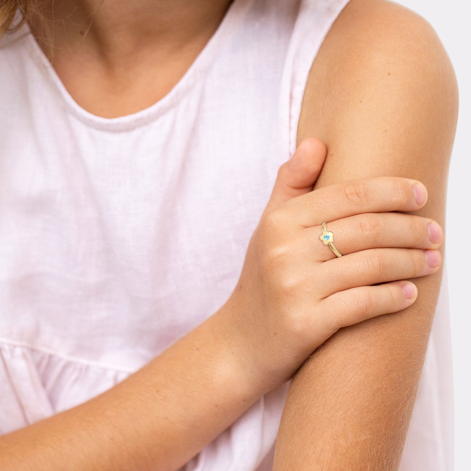 Gold - Elli | Ring Blume | Kristall ( Hellblau ) | 925 Sterling Silber vergoldet