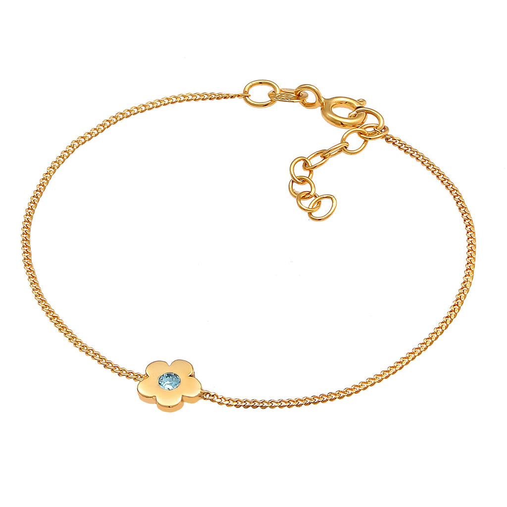 Gold - Elli | Armband Blume | Kristall ( Hellblau ) | 925 Sterling Silber vergoldet