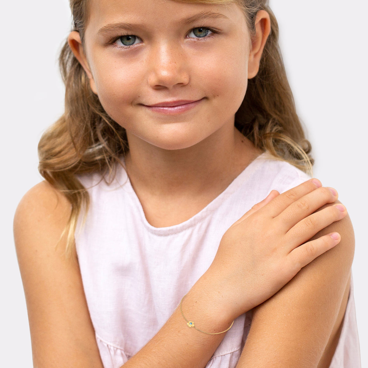 Gold - Elli | Armband Blume | Kristall ( Hellblau ) | 925 Sterling Silber vergoldet