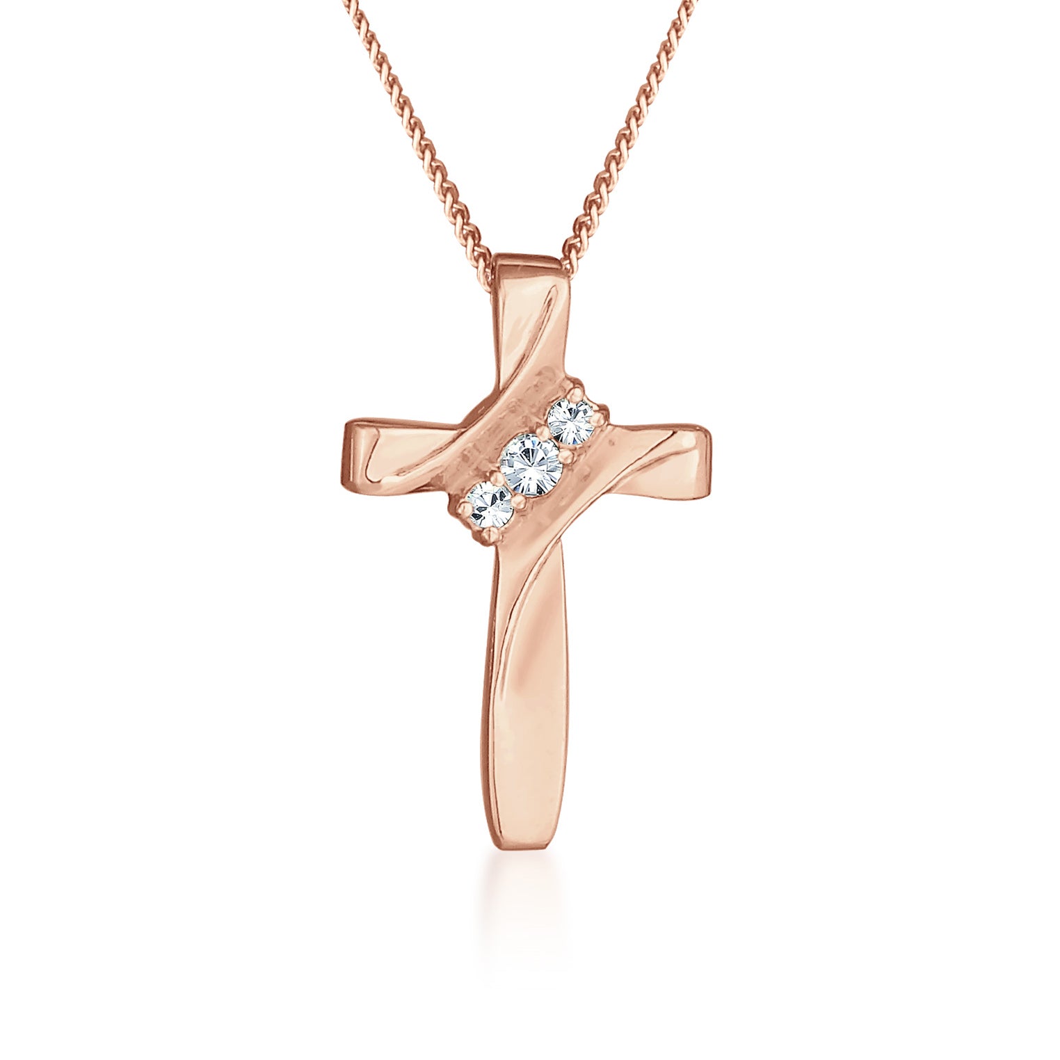 Roségold - Elli | Halskette Kreuz | Kristall ( Weiß ) | 925 Sterling Silber Rosegold