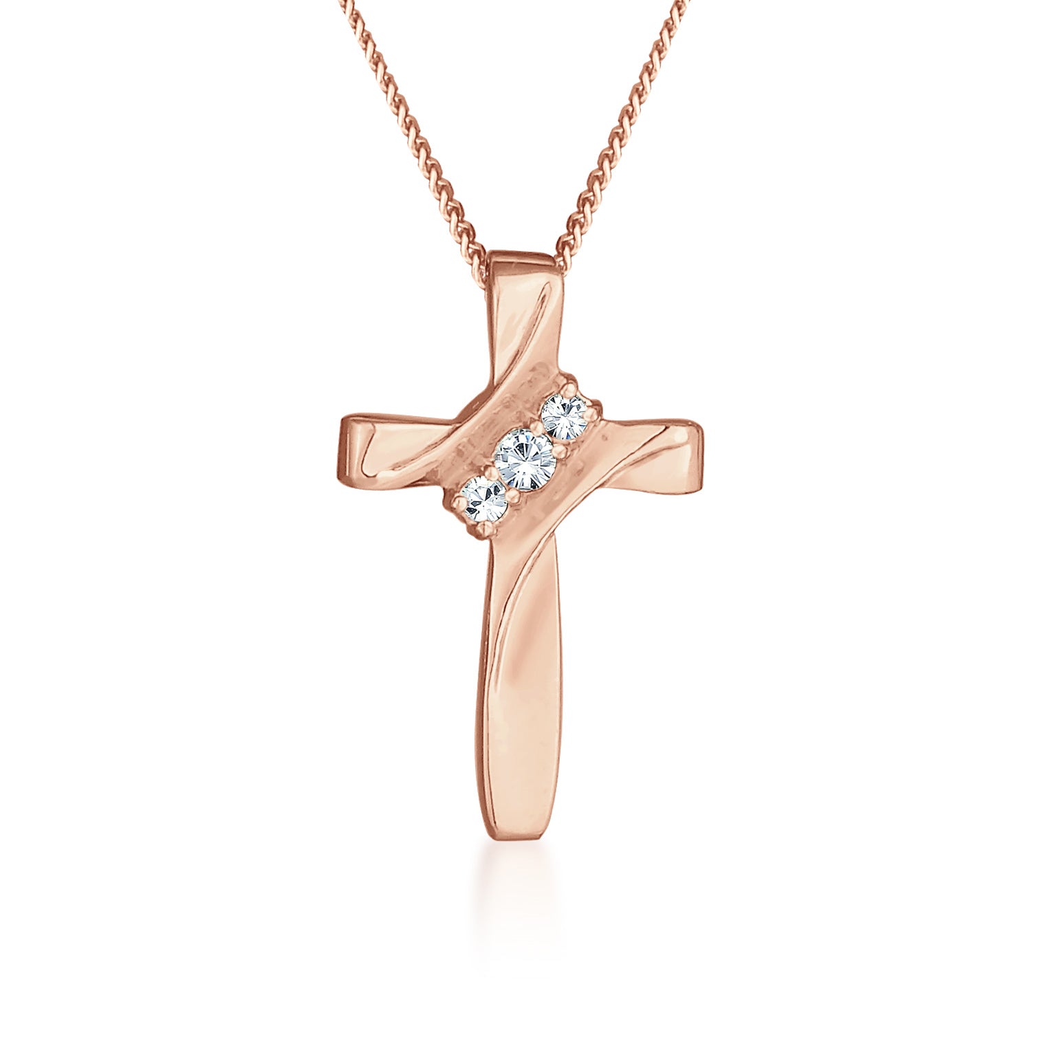 Roségold - Elli | Halskette Kreuz | Mit Kristallen von Swarovski® (Weiß) | 925 Sterling Silber Rosegold