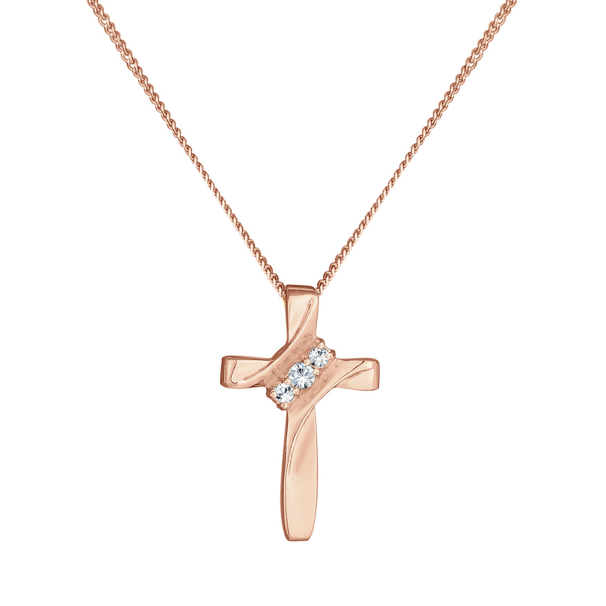 Roségold - Elli | Halskette Kreuz | Mit Kristallen von Swarovski® (Weiß) | 925 Sterling Silber Rosegold