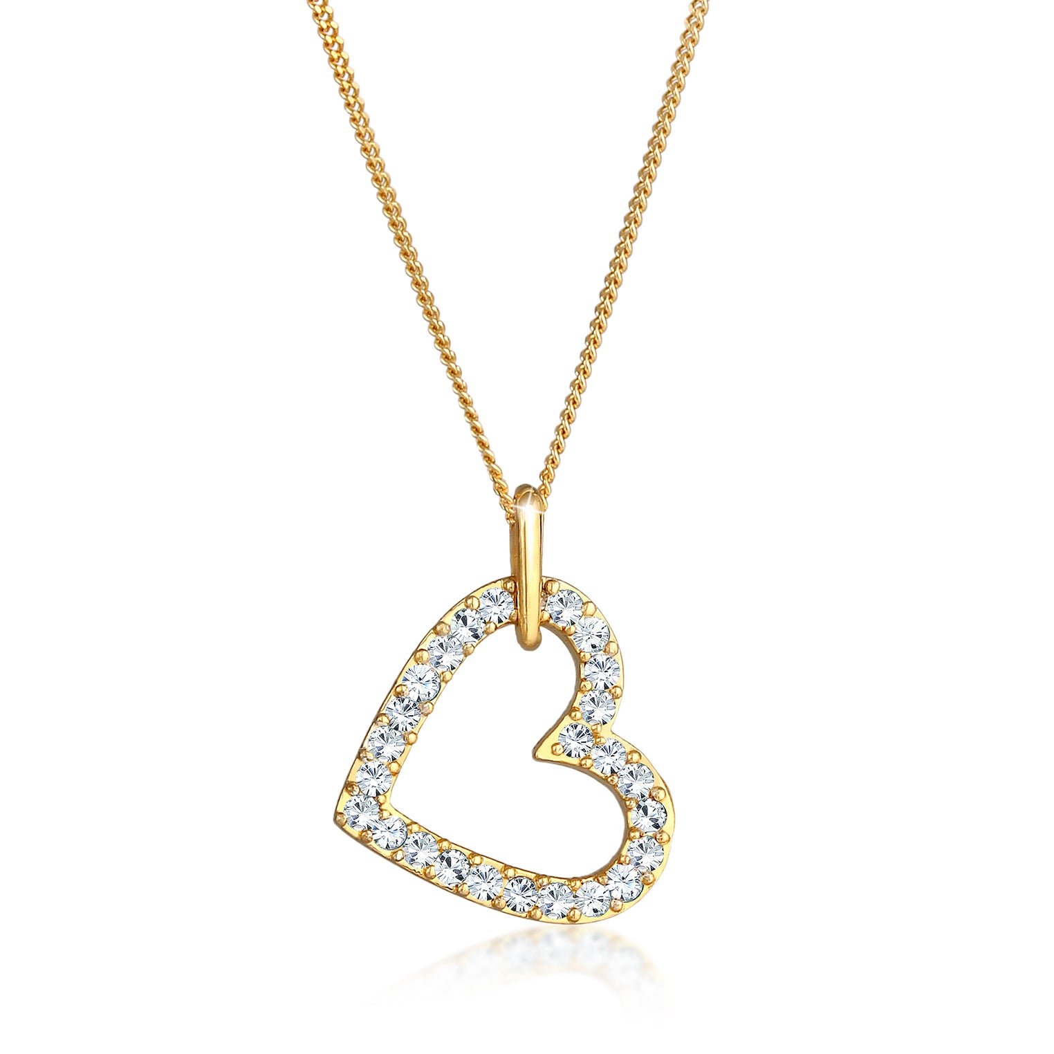 Gold - Elli | Halskette Herz Anhänger | Mit Kristallen von Swarovski® (Weiß) | 925 Sterling Silber vergoldet