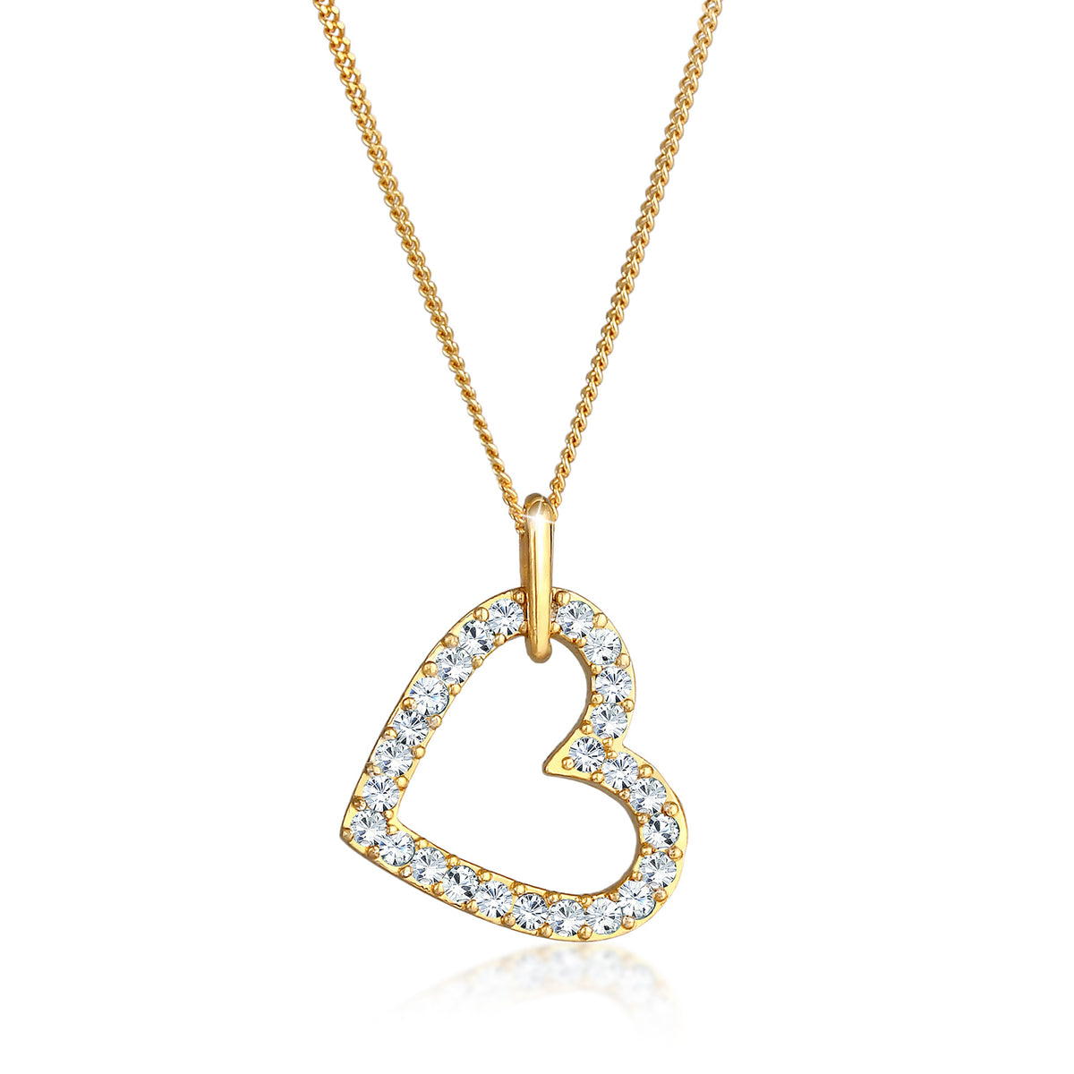Gold - Elli | Halskette Herz Anhänger | Mit Kristallen von Swarovski® (Weiß) | 925 Sterling Silber vergoldet