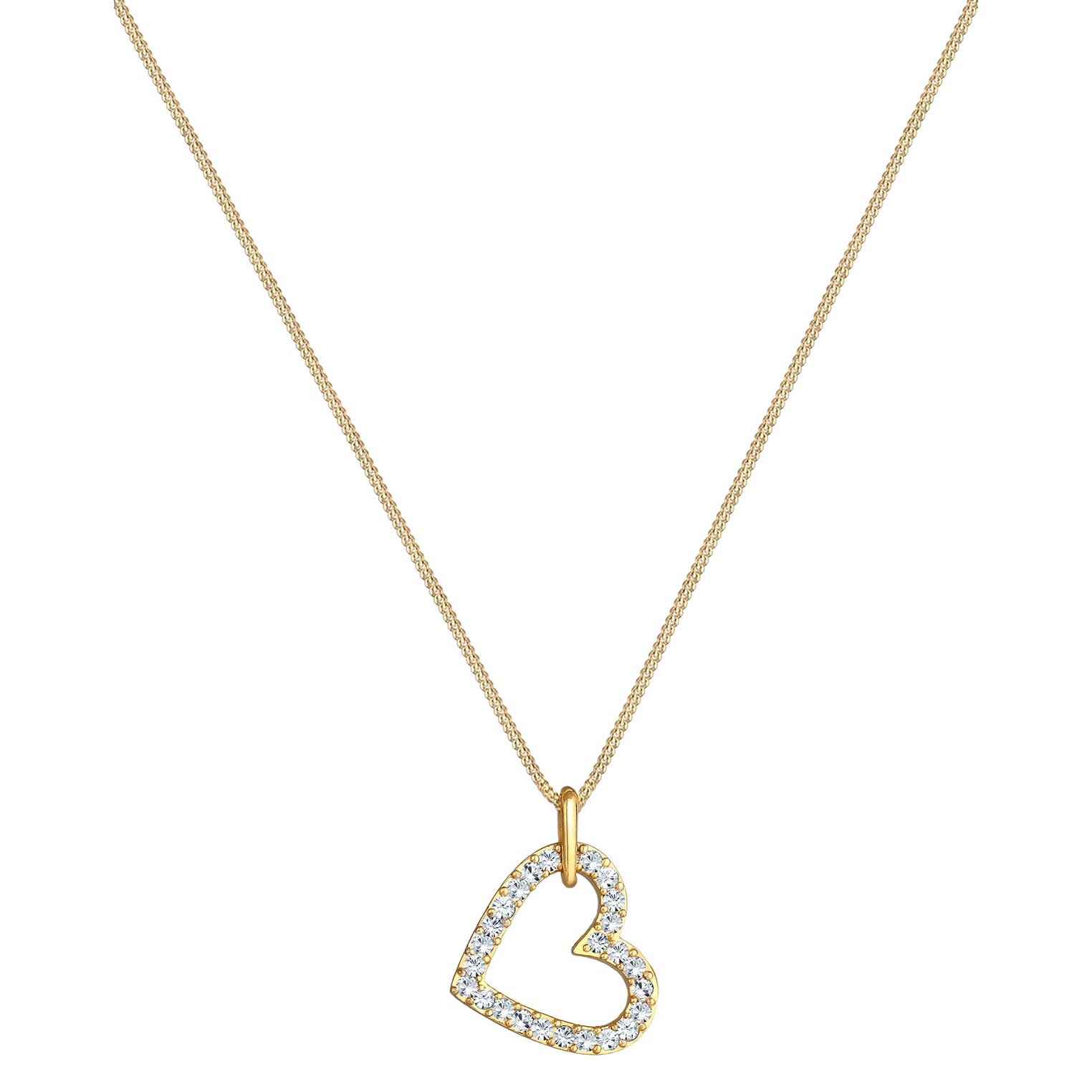 Gold - Elli | Halskette Herz Anhänger | Mit Kristallen von Swarovski® (Weiß) | 925 Sterling Silber vergoldet