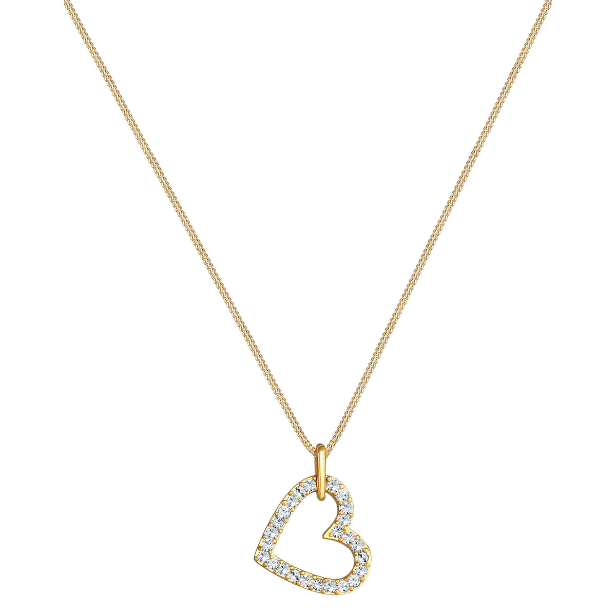 Gold - Elli | Halskette Herz Anhänger | Mit Kristallen von Swarovski® (Weiß) | 925 Sterling Silber vergoldet
