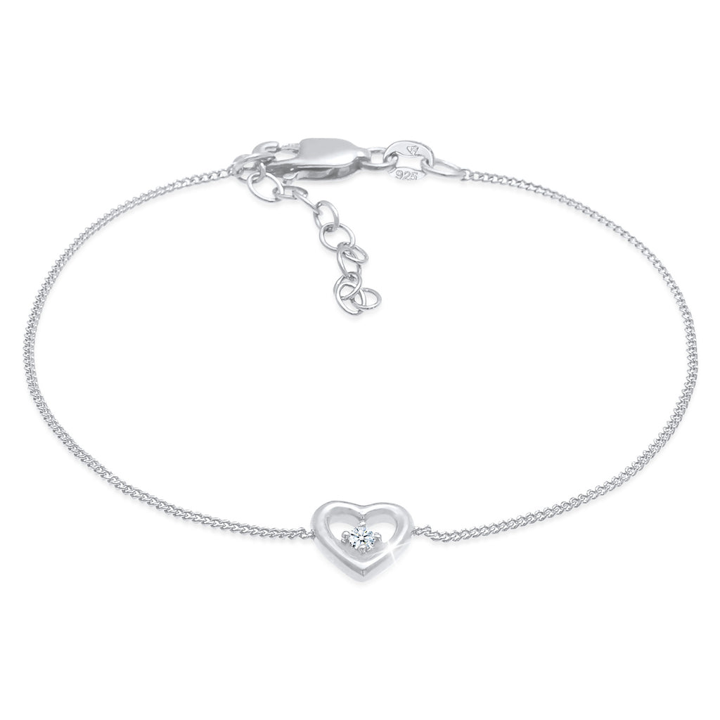 Silber - Elli DIAMONDS | Armband Herz | Diamant ( Weiß, 0,03 ct ) | 925er Sterling Silber
