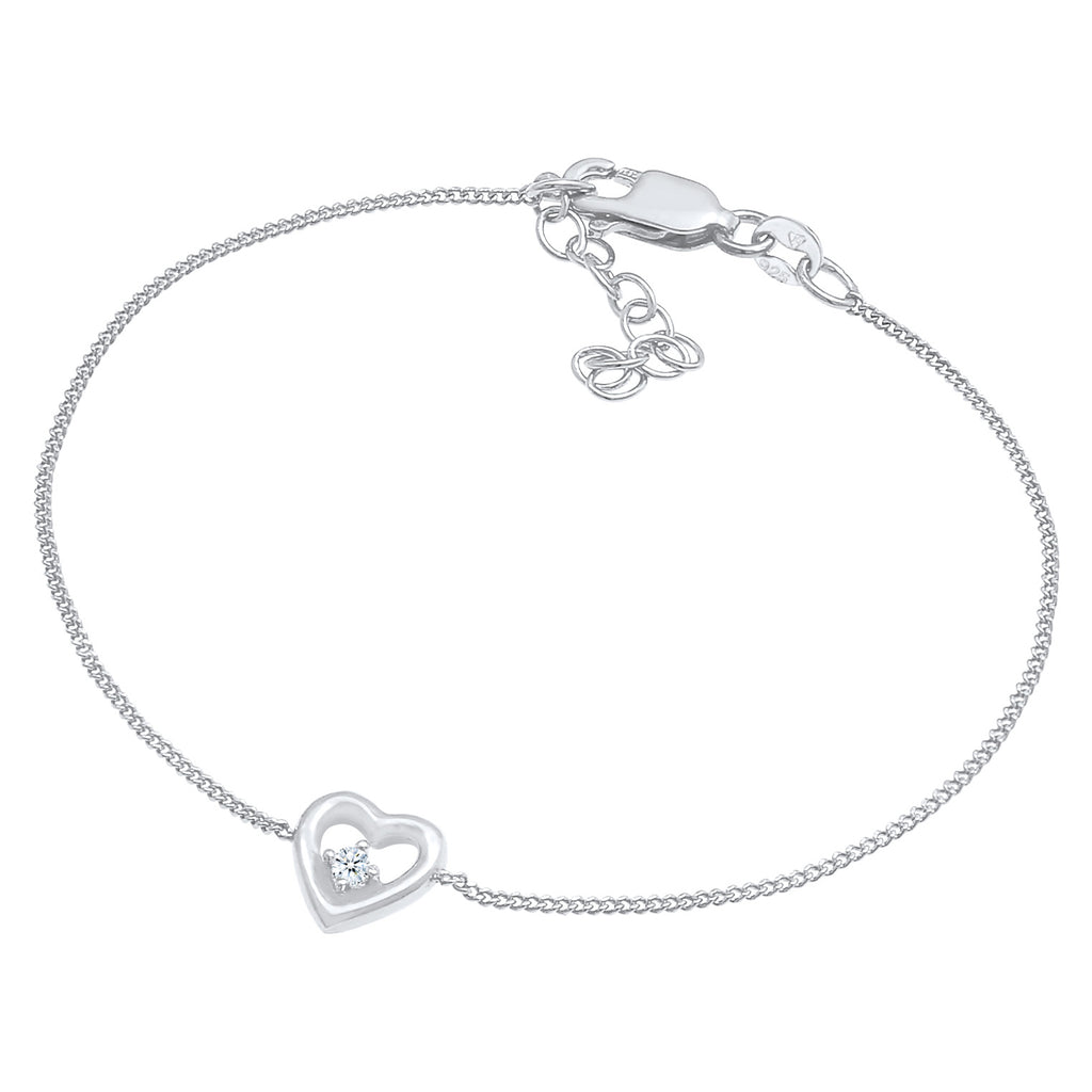 Silber - Elli DIAMONDS | Armband Herz | Diamant ( Weiß, 0,03 ct ) | 925er Sterling Silber