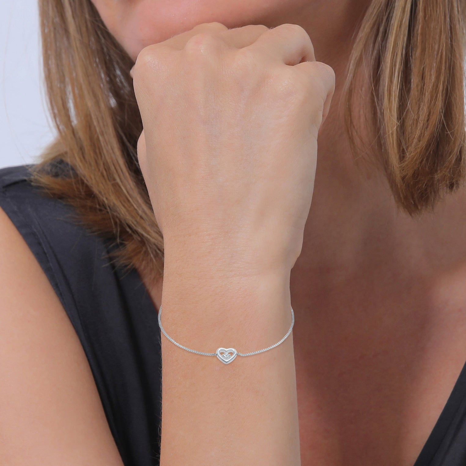 Silber - Elli DIAMONDS | Armband Herz | Diamant ( Weiß, 0,03 ct ) | 925er Sterling Silber
