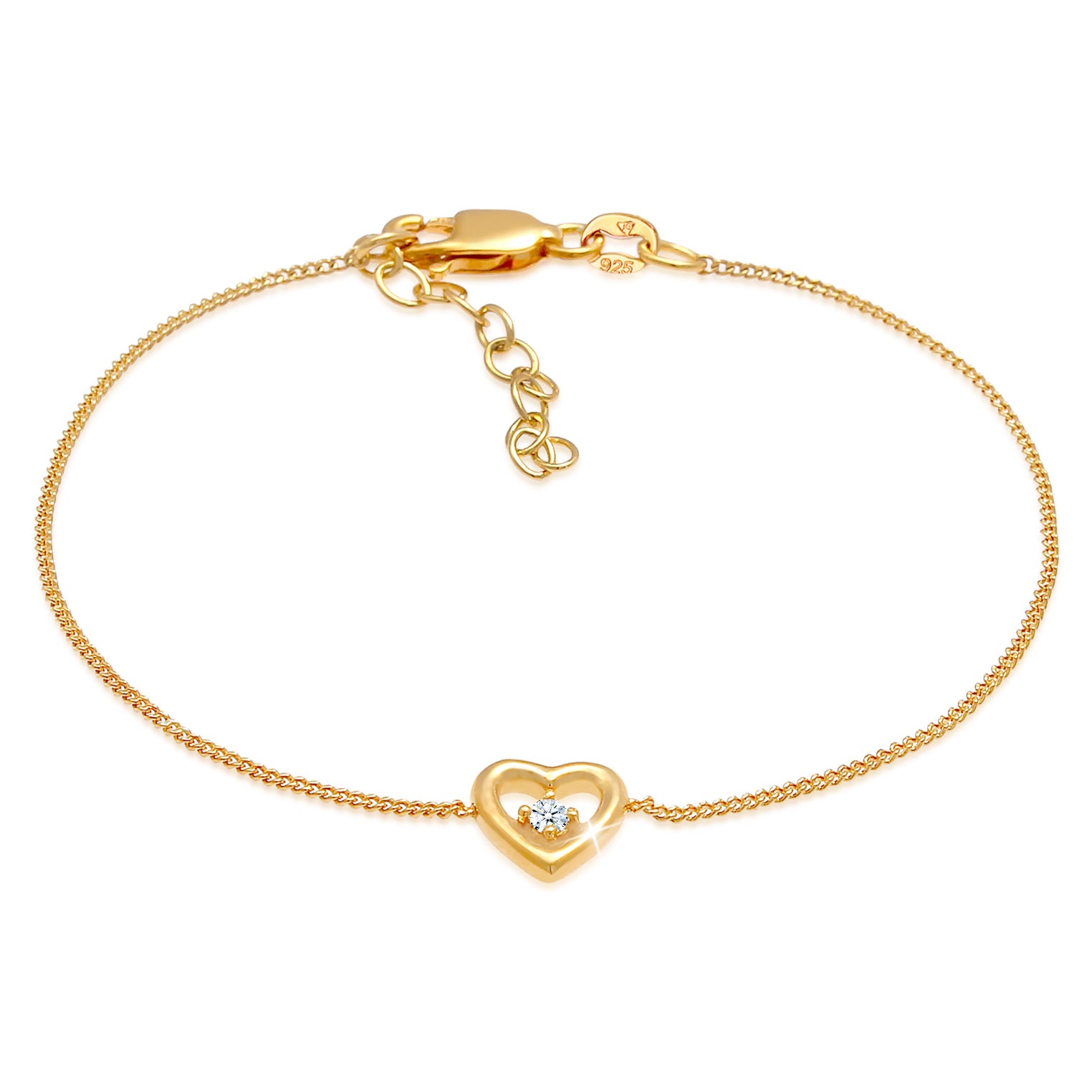 Gold - Elli DIAMONDS | Armband Herz | Diamant ( Weiß, 0,03 ct ) | 925 Sterling Silber vergoldet