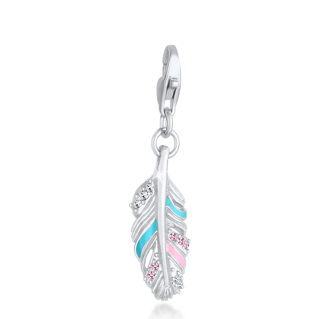 Silber - Nenalina | Charm Feder | Kristall ( Rosa ) | 925er Sterling Silber