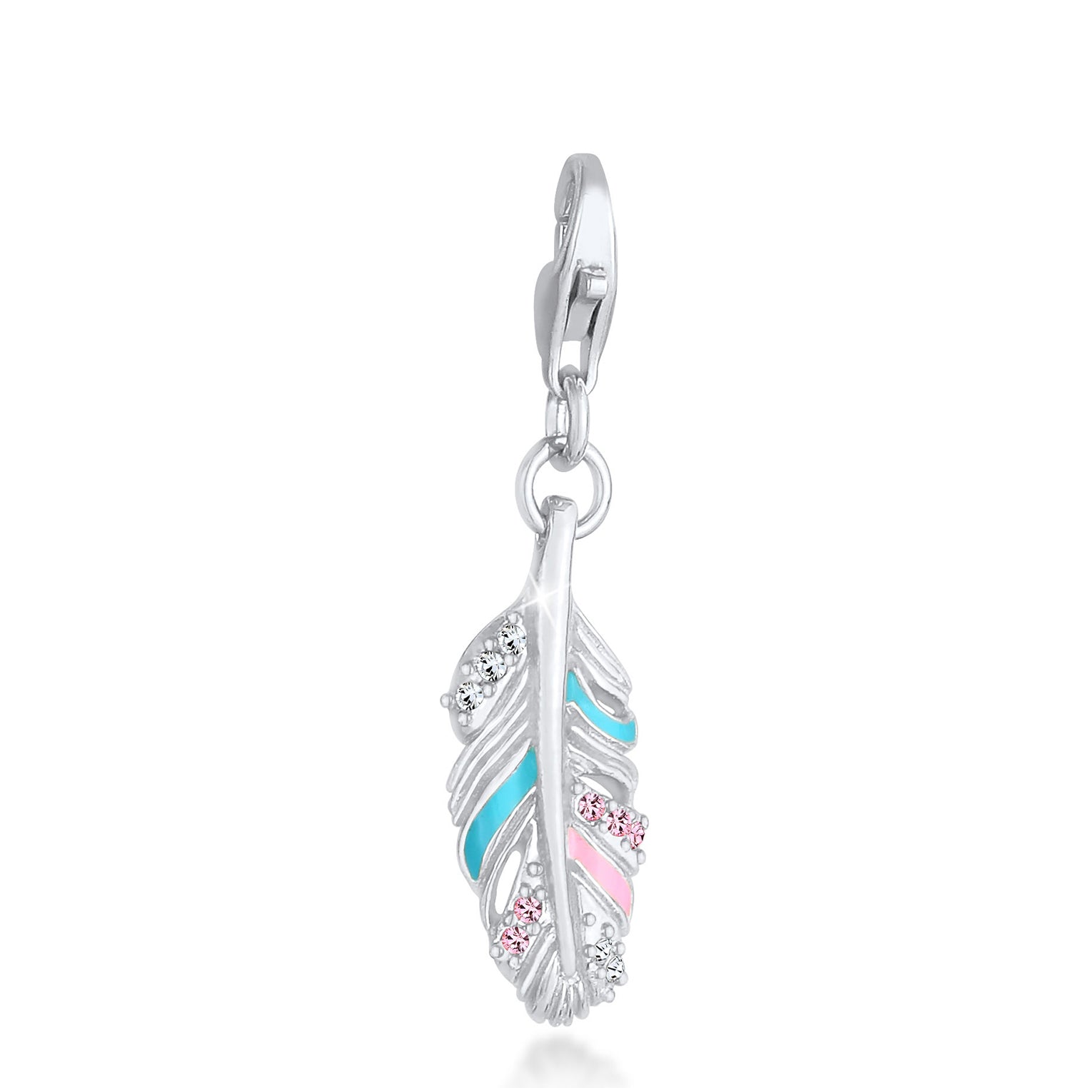 Silber - Nenalina | Charm Feder | Kristall ( Rosa ) | 925er Sterling Silber