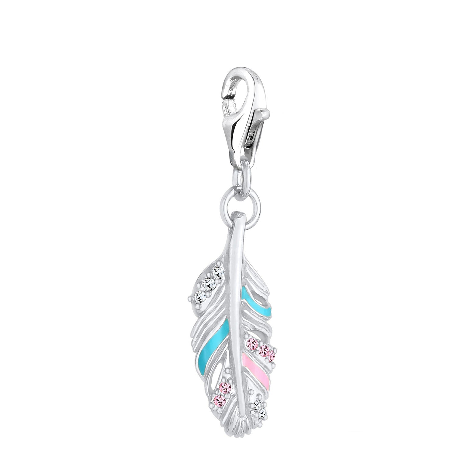 Silber - Nenalina | Charm Feder | Kristall ( Rosa ) | 925er Sterling Silber